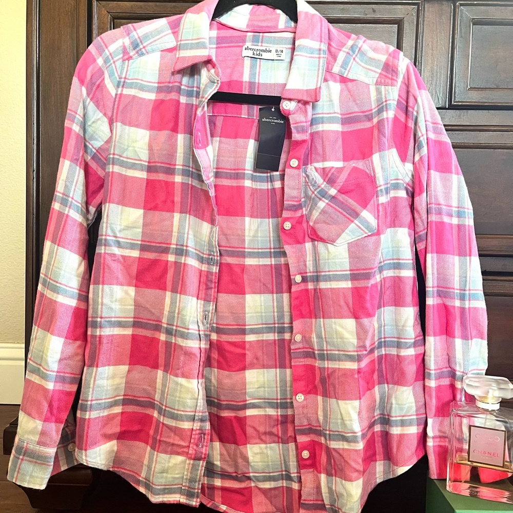 NEW Abercrombie Kids Pink, Magenta & Baby Blue Flannel